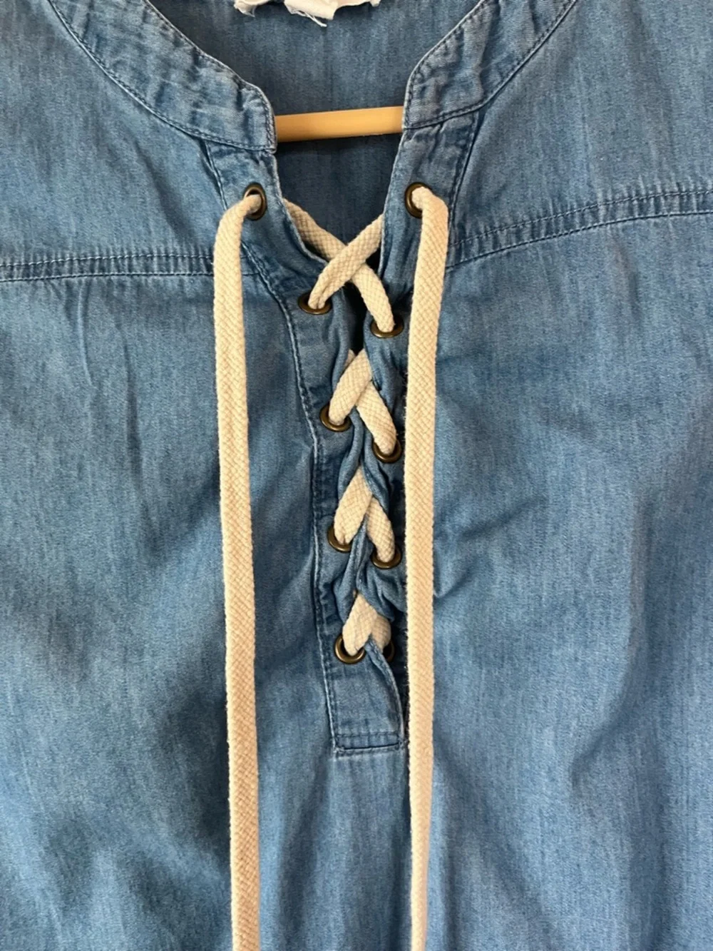 BLL New York Denim Tunic Dress XL Sleeveless Lace-Up Chambray Casual Boho Pocket - Picture 2 of 6